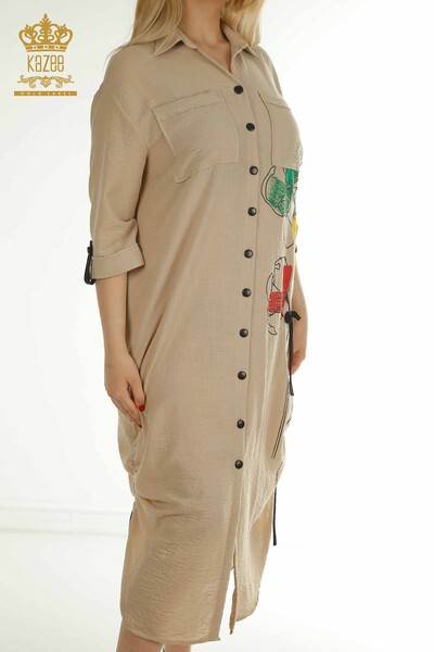 M&T - Toptan Kadın Elbise Renkli Desenli Bej - 2403-5033 | M&T (1)