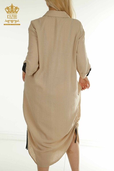 Toptan Kadın Elbise Renkli Desenli Bej - 2403-5033 | M&T - Thumbnail