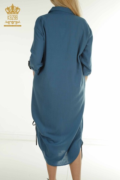Toptan Kadın Elbise Renkli Desenli İndigo - 2403-5033 | M&T - Thumbnail