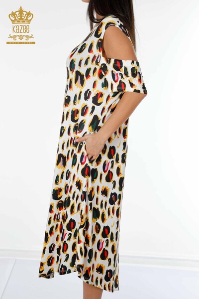 Toptan Kadın Elbise Renkli Leopar Desenli Ekru - 77794 | KAZEE - Thumbnail