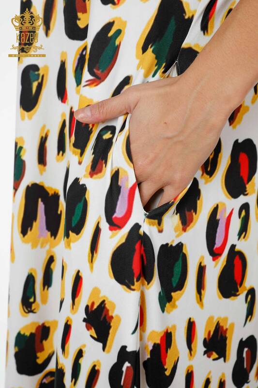 Toptan Kadın Elbise Renkli Leopar Desenli Ekru - 77794 | KAZEE