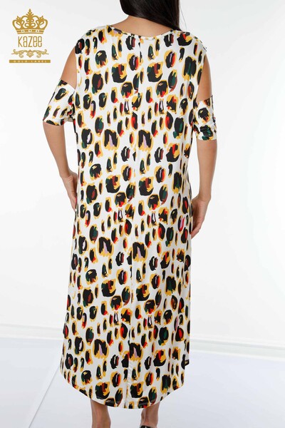 Toptan Kadın Elbise Renkli Leopar Desenli Ekru - 77794 | KAZEE - Thumbnail