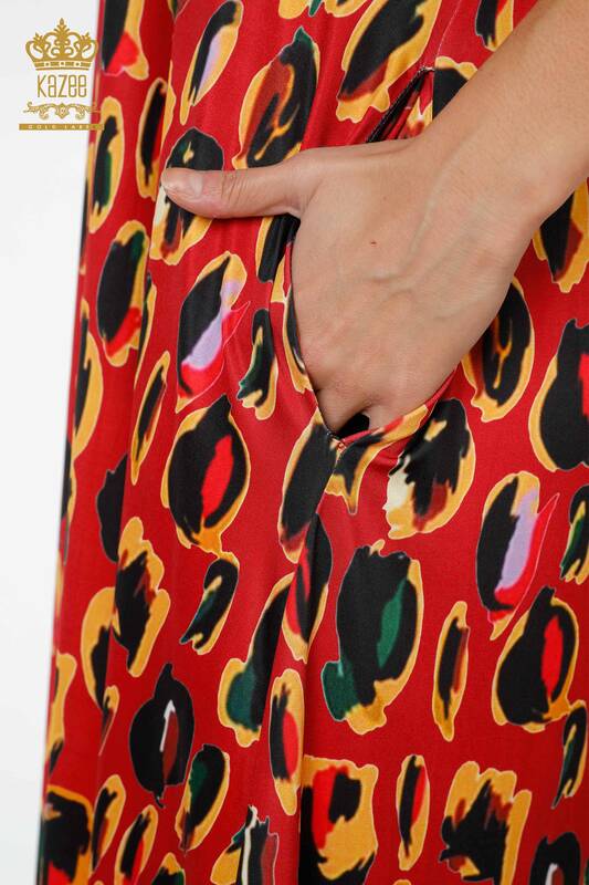 Toptan Kadın Elbise Renkli Leopar Desenli Kırmızı - 77794 | KAZEE