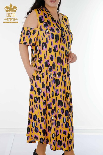 Kazee - Toptan Kadın Elbise Renkli Leopar Desenli Safran - 77794 | KAZEE (1)