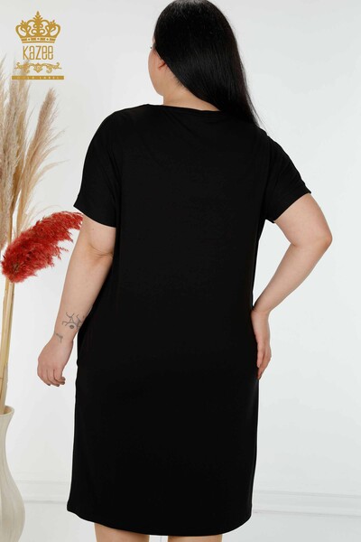 Toptan Kadın Elbise Renkli Taş İşlemeli Siyah - 7740 | KAZEE - Thumbnail