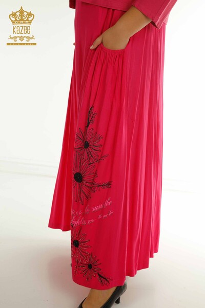 Toptan Kadın Elbise Takım Taş İşlemeli Fuşya - 2405-10136 | T - Thumbnail