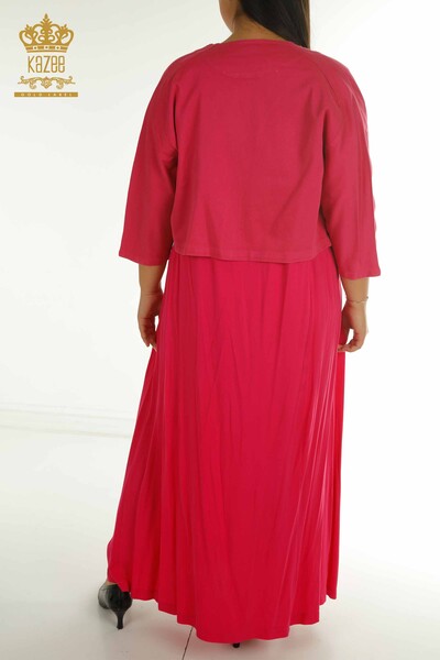 Toptan Kadın Elbise Takım Taş İşlemeli Fuşya - 2405-10136 | T - Thumbnail
