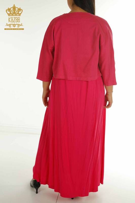 Toptan Kadın Elbise Takım Taş İşlemeli Fuşya - 2405-10136 | T
