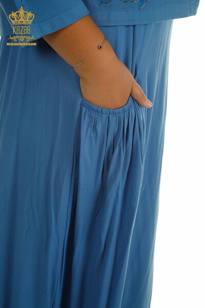 Toptan Kadın Elbise Takım Taş İşlemeli Mavi - 2405-10136 | T - Thumbnail