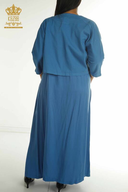 Toptan Kadın Elbise Takım Taş İşlemeli Mavi - 2405-10136 | T