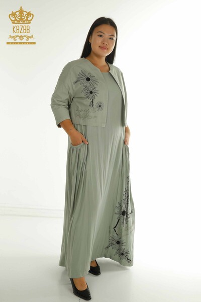 T - Toptan Kadın Elbise Takım Taş İşlemeli Mint - 2405-10136 | T