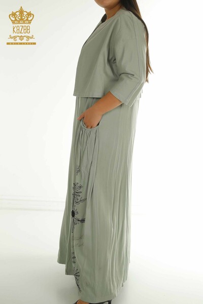 T - Toptan Kadın Elbise Takım Taş İşlemeli Mint - 2405-10136 | T (1)
