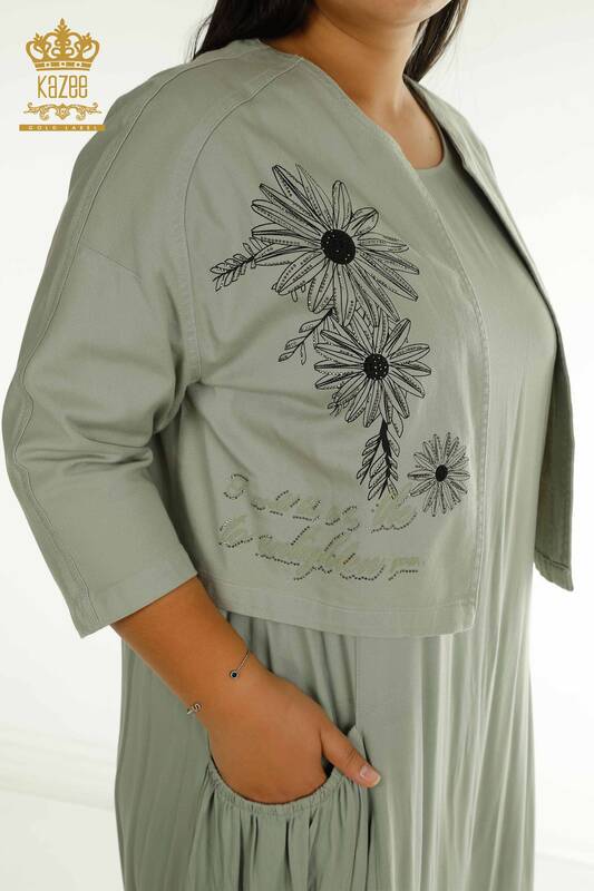 Toptan Kadın Elbise Takım Taş İşlemeli Mint - 2405-10136 | T