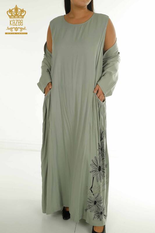 Toptan Kadın Elbise Takım Taş İşlemeli Mint - 2405-10136 | T