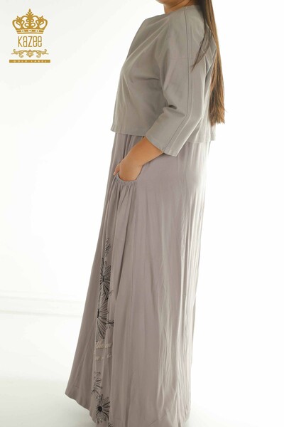 T - Toptan Kadın Elbise Takım Taş İşlemeli Vizon - 2405-10136 | T (1)