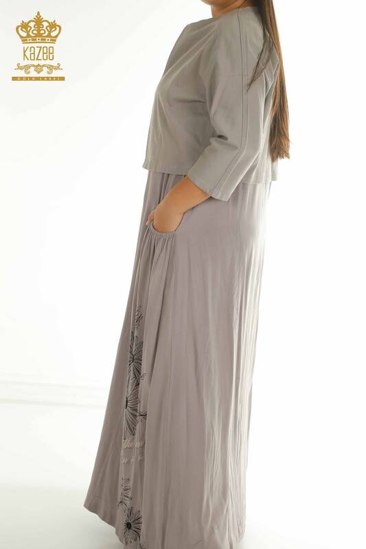 Toptan Kadın Elbise Takım Taş İşlemeli Vizon - 2405-10136 | T