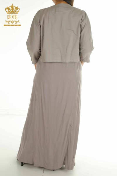 Toptan Kadın Elbise Takım Taş İşlemeli Vizon - 2405-10136 | T - Thumbnail