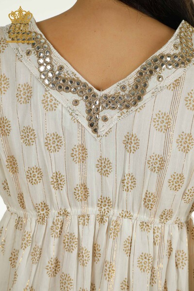 Toptan Kadın Elbise Taş İşlemeli Bej - 2404-1111 | D - Thumbnail