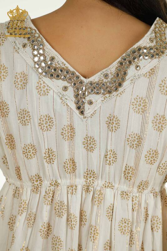 Toptan Kadın Elbise Taş İşlemeli Bej - 2404-1111 | D