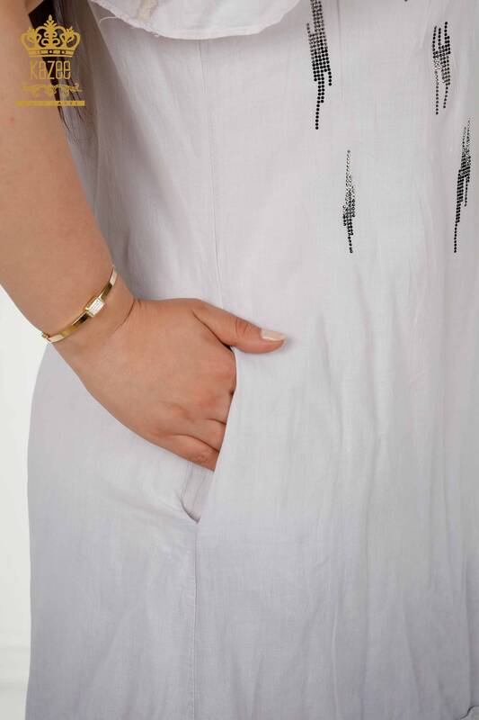 Toptan Kadın Elbise Taş İşlemeli Gri - 2281 | KAZEE