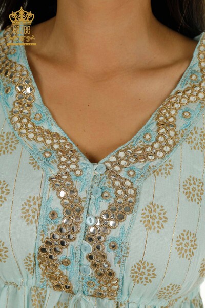 Toptan Kadın Elbise Taş İşlemeli Mavi - 2404-1111 | D - Thumbnail