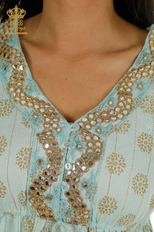 Toptan Kadın Elbise Taş İşlemeli Mavi - 2404-1111 | D