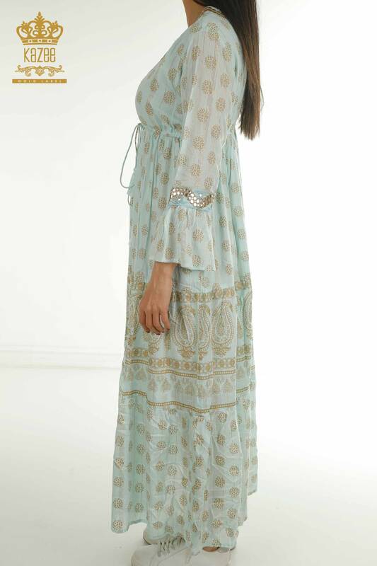 Toptan Kadın Elbise Taş İşlemeli Mavi - 2404-1111 | D