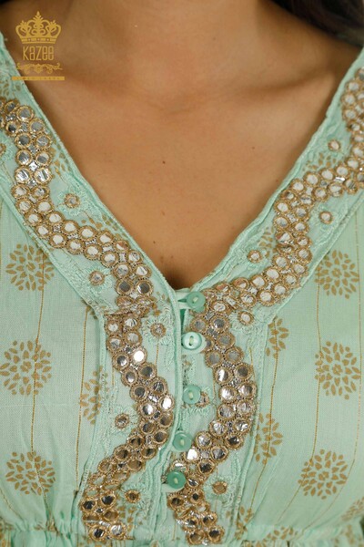 Toptan Kadın Elbise Taş İşlemeli Mint - 2404-1111 | D - Thumbnail