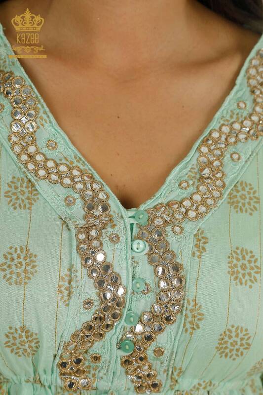 Toptan Kadın Elbise Taş İşlemeli Mint - 2404-1111 | D