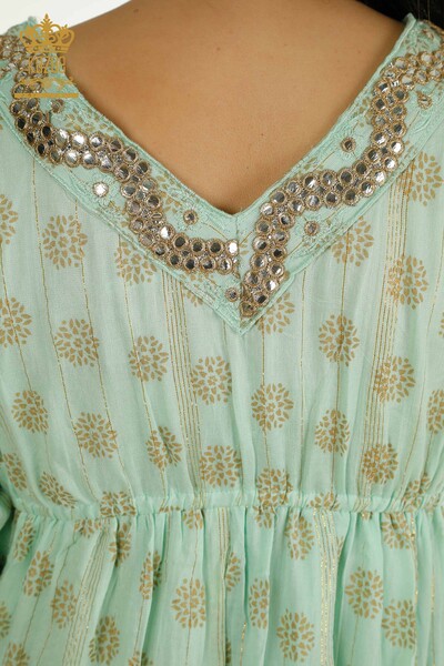 Toptan Kadın Elbise Taş İşlemeli Mint - 2404-1111 | D - Thumbnail