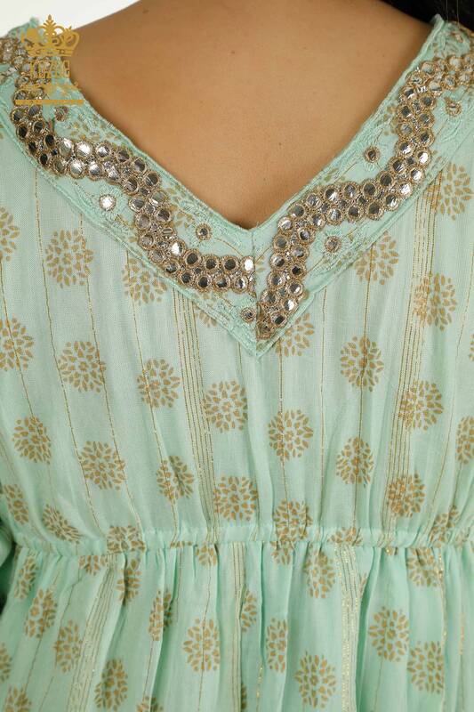 Toptan Kadın Elbise Taş İşlemeli Mint - 2404-1111 | D