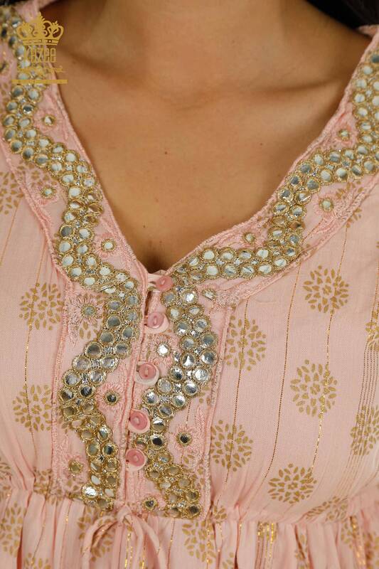 Toptan Kadın Elbise Taş İşlemeli Pudra - 2404-1111 | D