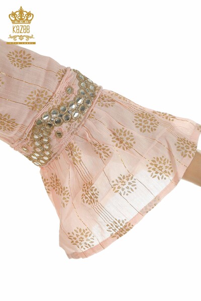 Toptan Kadın Elbise Taş İşlemeli Pudra - 2404-1111 | D - Thumbnail
