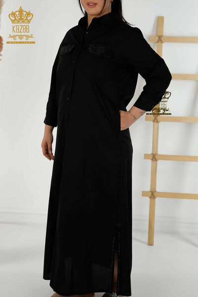Toptan Kadın Elbise Taş İşlemeli Siyah - 20262 | KAZEE - Thumbnail