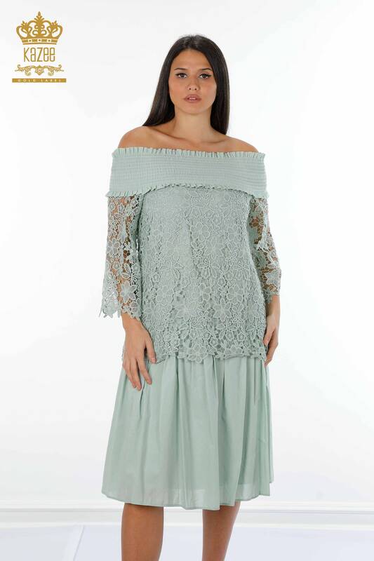 Toptan Kadın Elbise Tül Detaylı Mint - 17175 | KAZEE