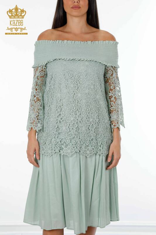 Toptan Kadın Elbise Tül Detaylı Mint - 17175 | KAZEE