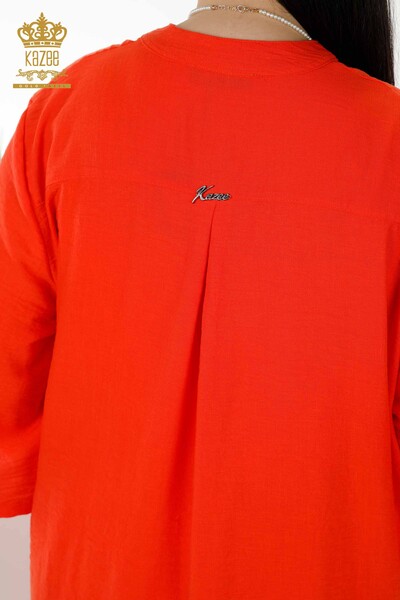 Toptan Kadın Elbise Yarım Düğme Detaylı Oranj - 20384 | KAZEE - Thumbnail
