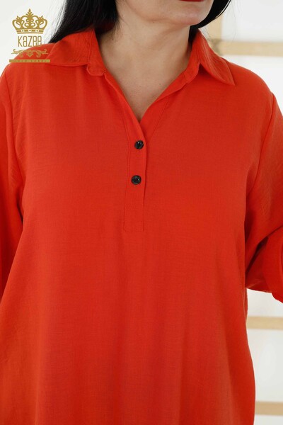 Toptan Kadın Elbise Yarım Düğme Detaylı Oranj - 20385 | KAZEE - Thumbnail