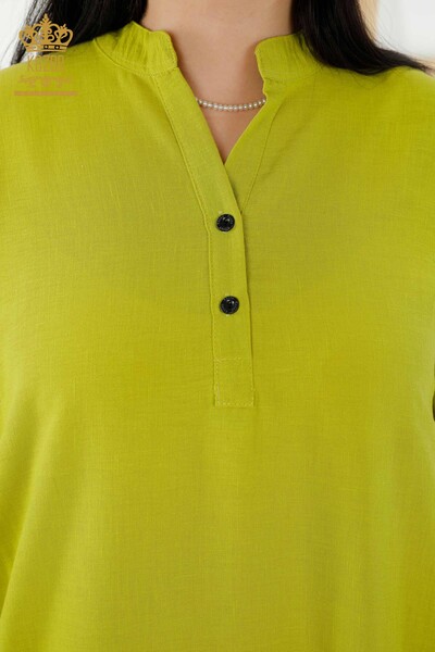 Toptan Kadın Elbise Yarım Düğme Detaylı Yeşil - 20384 | KAZEE - Thumbnail