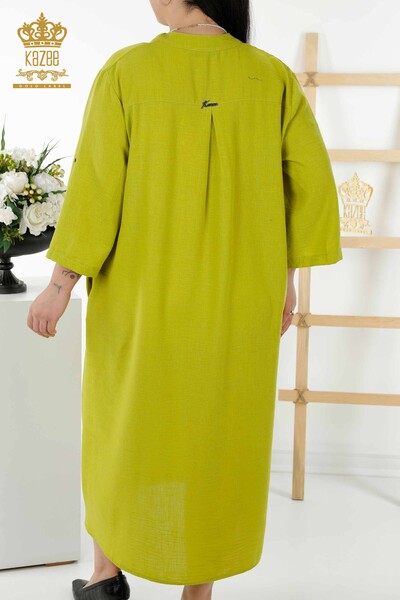 Toptan Kadın Elbise Yarım Düğme Detaylı Yeşil - 20384 | KAZEE - Thumbnail