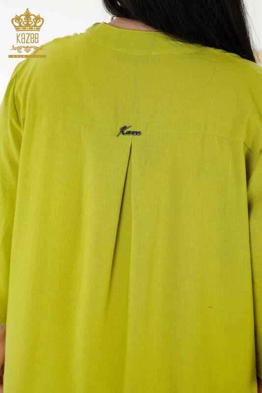 Toptan Kadın Elbise Yarım Düğme Detaylı Yeşil - 20384 | KAZEE