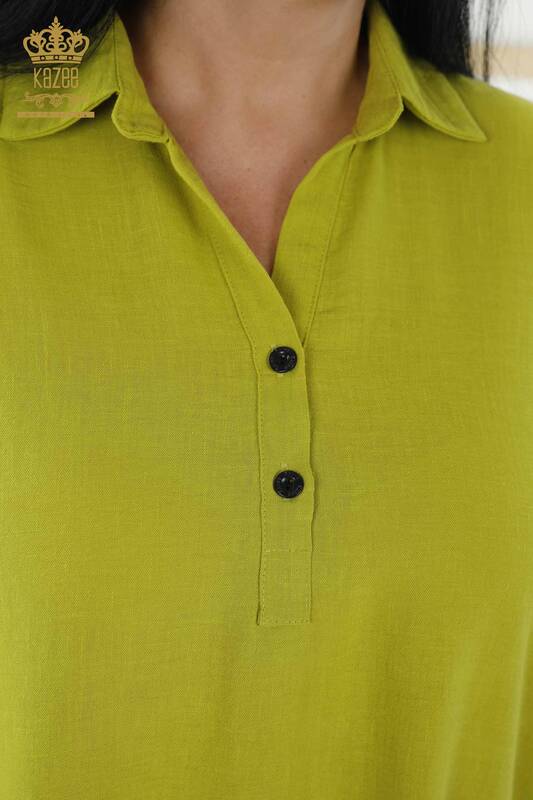 Toptan Kadın Elbise Yarım Düğme Detaylı Yeşil - 20385 | KAZEE