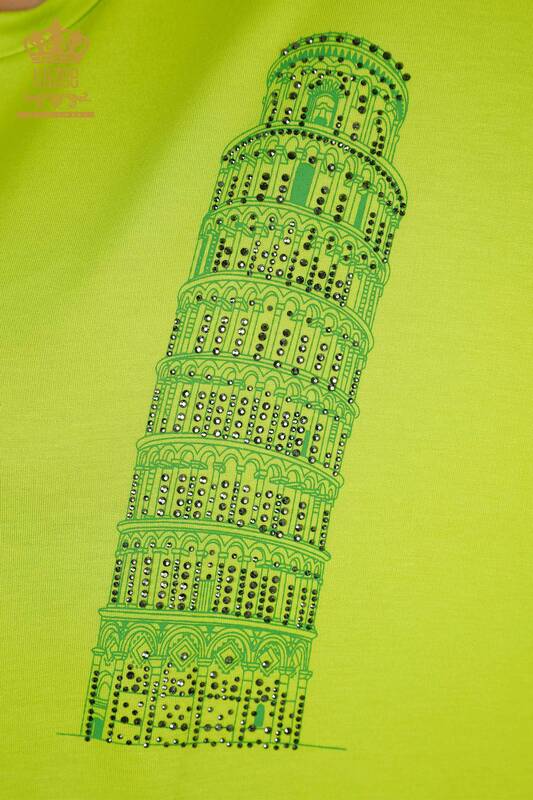 Toptan Kadın Elbise Yazı Detaylı Fıstık Yeşil - 2402-231046 | S&M