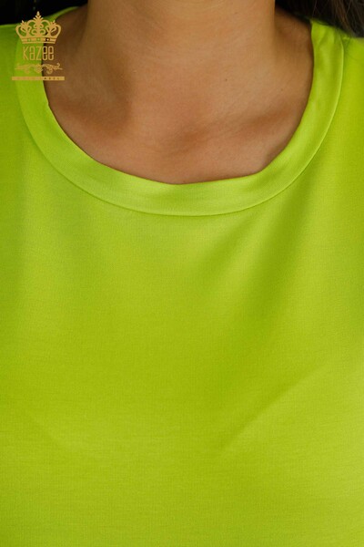 Toptan Kadın Elbise Yazı Detaylı Fıstık Yeşil - 2402-231046 | S&M - Thumbnail