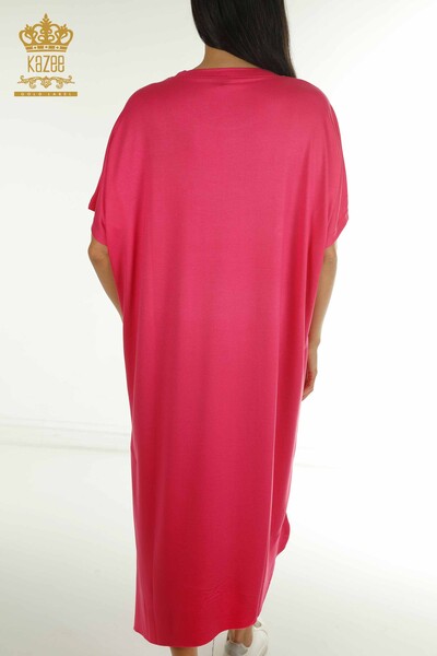 Toptan Kadın Elbise Yazı Detaylı Fuşya - 2402-231046 | S&M - Thumbnail