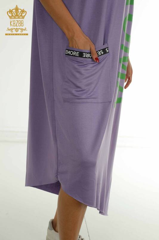 Toptan Kadın Elbise Yazı Detaylı Lila - 2402-231046 | S&M