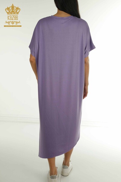 Toptan Kadın Elbise Yazı Detaylı Lila - 2402-231046 | S&M - Thumbnail