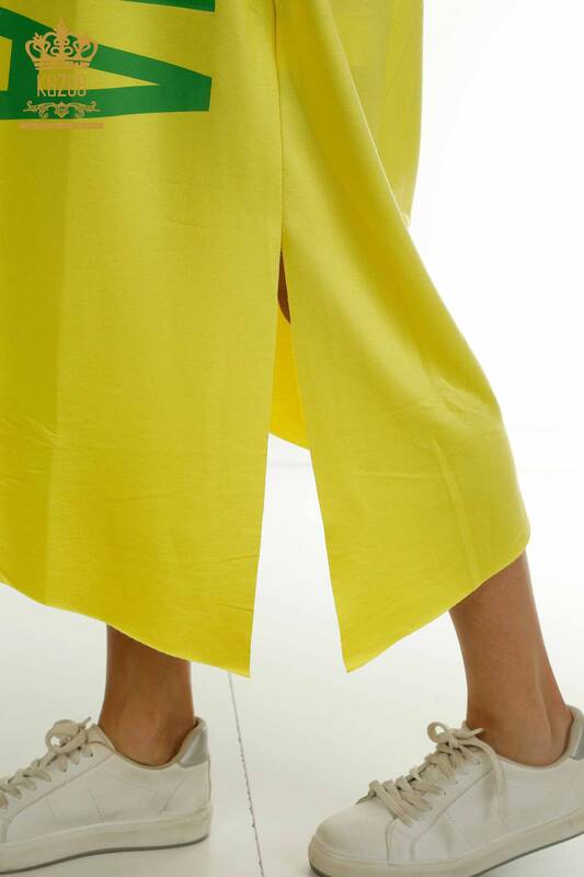 Toptan Kadın Elbise Yazı Detaylı Sarı - 2402-231046 | S&M