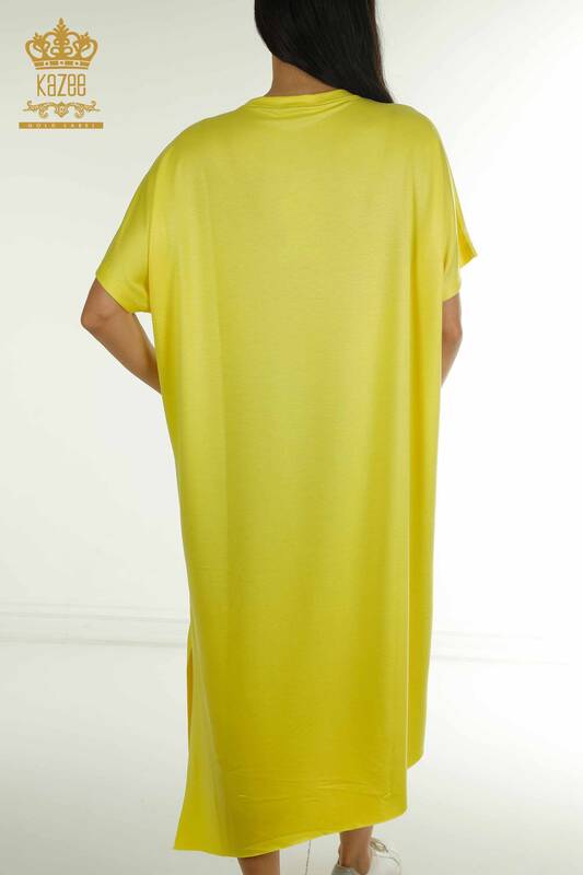 Toptan Kadın Elbise Yazı Detaylı Sarı - 2402-231046 | S&M