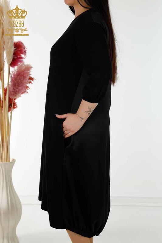 Toptan Kadın Elbise Yazı Detaylı Siyah - 20331 | KAZEE